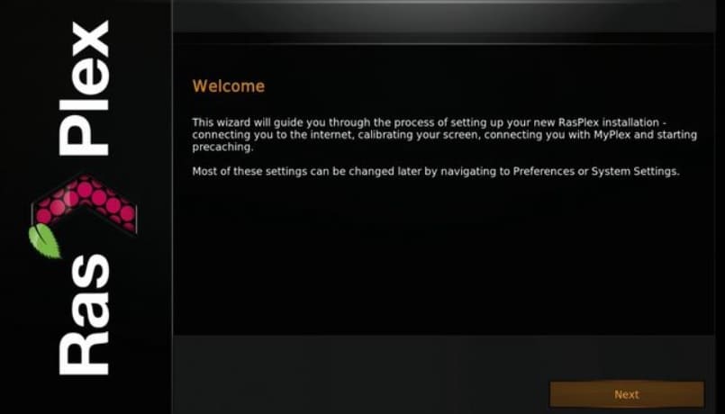 pantalla inicio configuración Rasplex