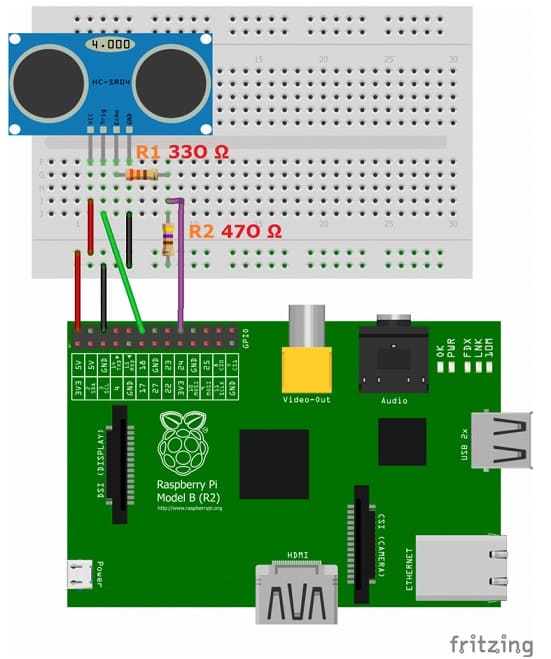 conexión de un sensor de ultrasonidos a una Raspberry Pi