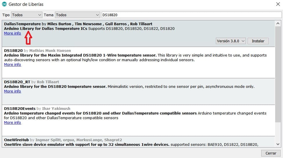 instalar biblioteca Arduino dallas DS18B20 - Cómo medir las temperaturas con DS18B20 y Arduino