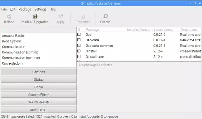 Synaptic - Las mejores aplicaciones de Raspbian para usar un Raspberry Pi como un PC de escritorio