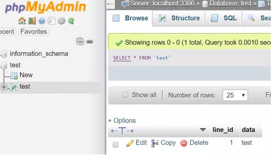 interfaz phpmyadmin