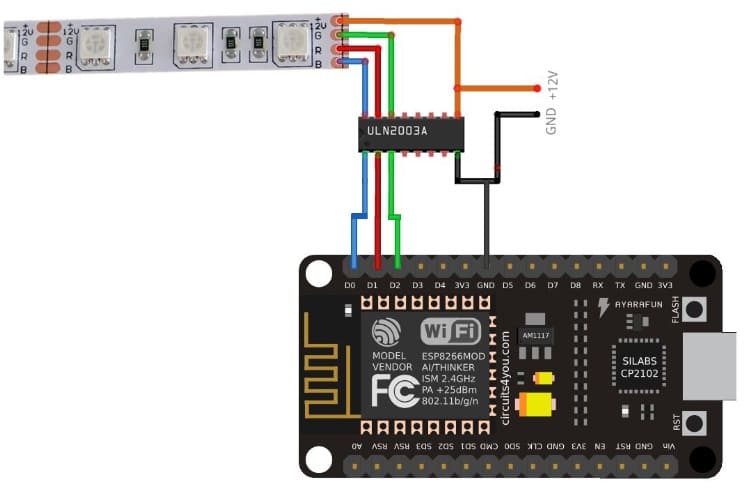 conexiones leds a Nodemcu - Cómo construir un controlador de tiras LED RGB usando ESP8266