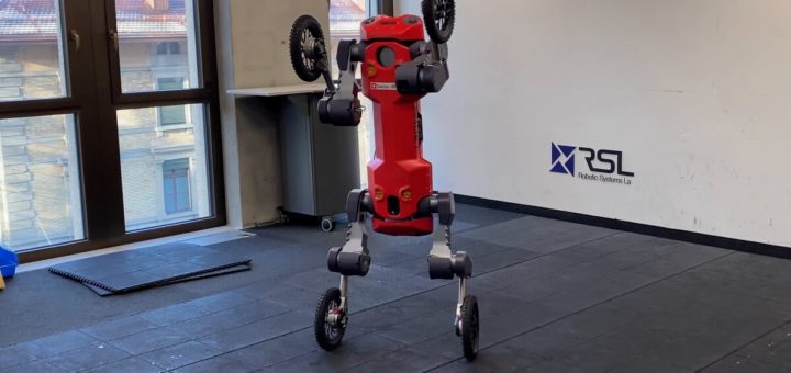 El robot ANYmal ya podía caminar sobre cuatro patas y rodar sobre cuatro ruedas, pero ahora también puede ponerse de pie y equilibrarse sobre sus ruedas traseras