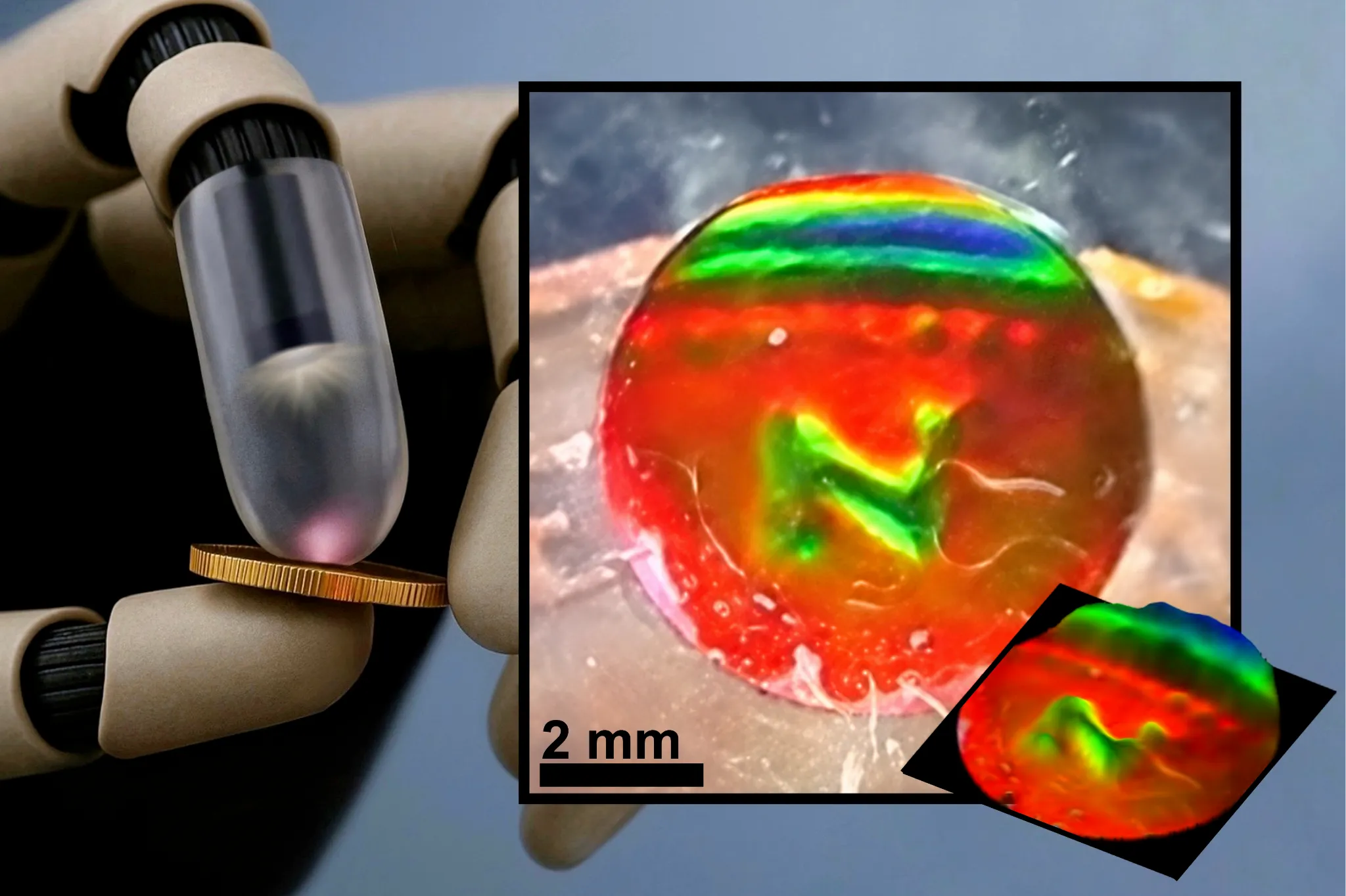 Sensor táctil que cambia de color desarrollado en Queen Mary University of London. Imagen de prensa: QMUL