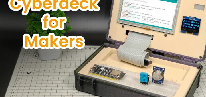 Cyberdeck portátil con Raspberry Pi Zero 2 W, pantalla táctil de 5 pulgadas y breadboard integrado